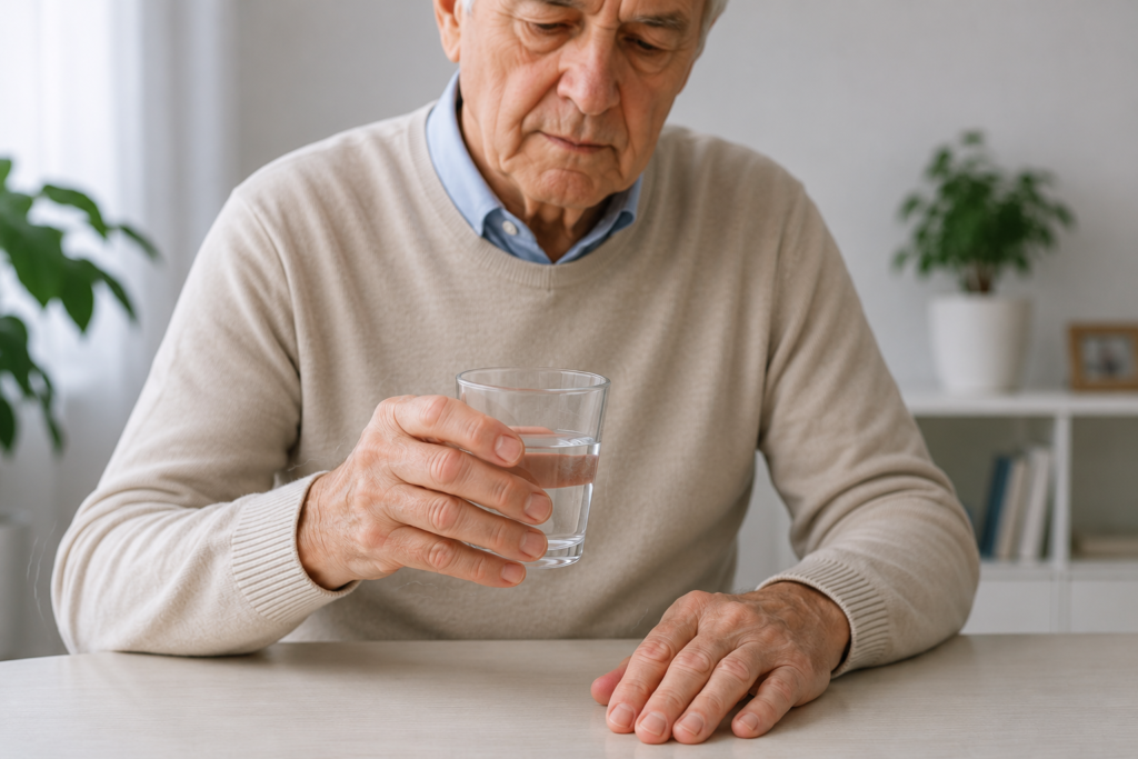 Man met glas water in zijn hand